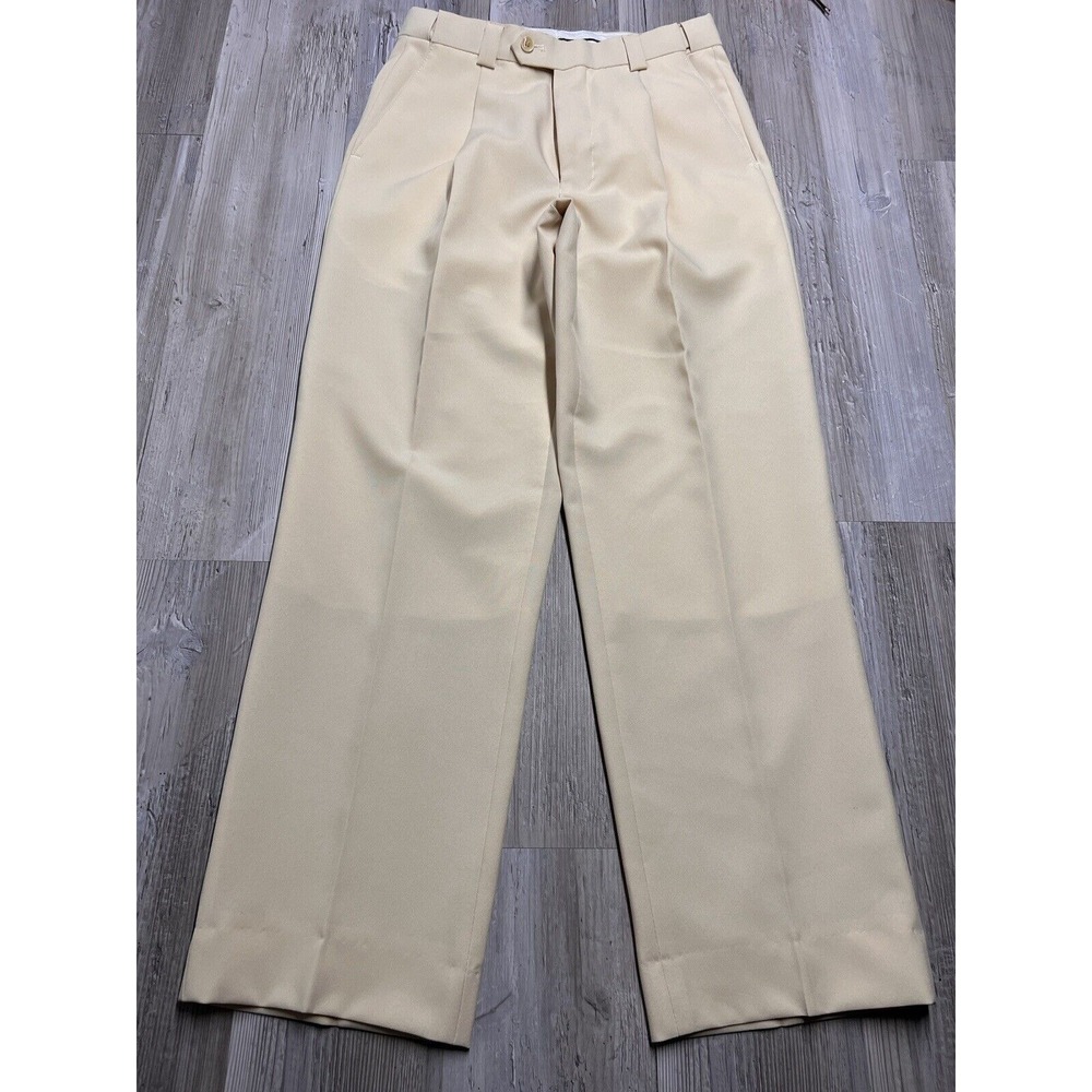 Vintage Womens Pleated Slacks Dressy Casual Cream Beige Falcone Polyester Sz 29R